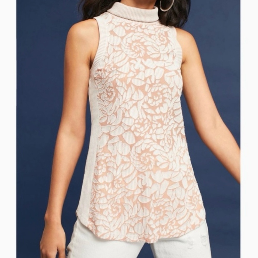 NWT Anthropologie Meadow Rue Sleeveless Turtleneck Sweater Top in Rose Tyrie XL
